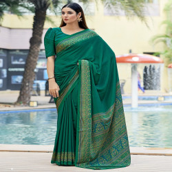 Premium Silk Crepe Printed Saree with Traditional Designer Border & Pallu